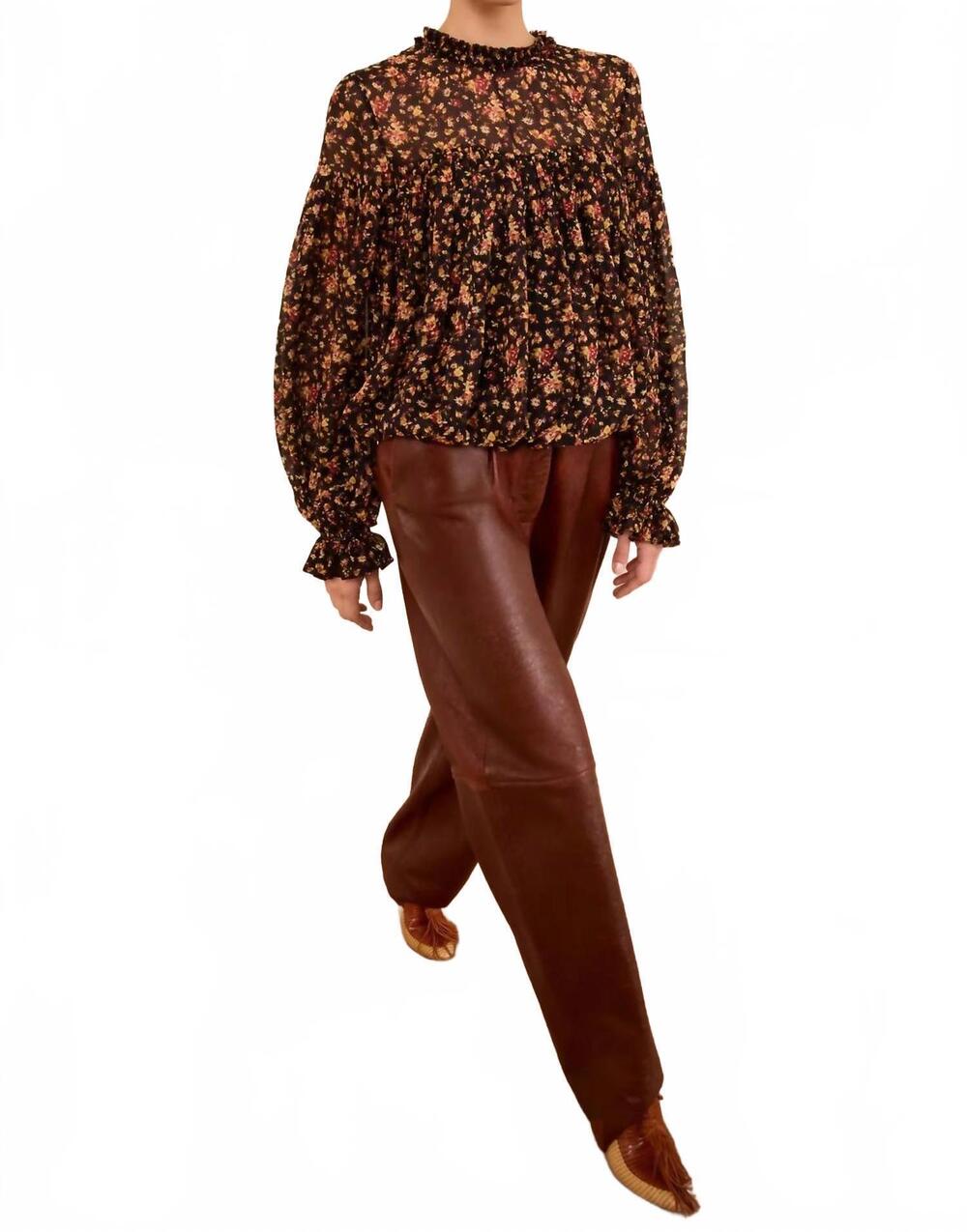 NEW ULLA JOHNSON pearl silk chiffon blouse in noir mille- fleur